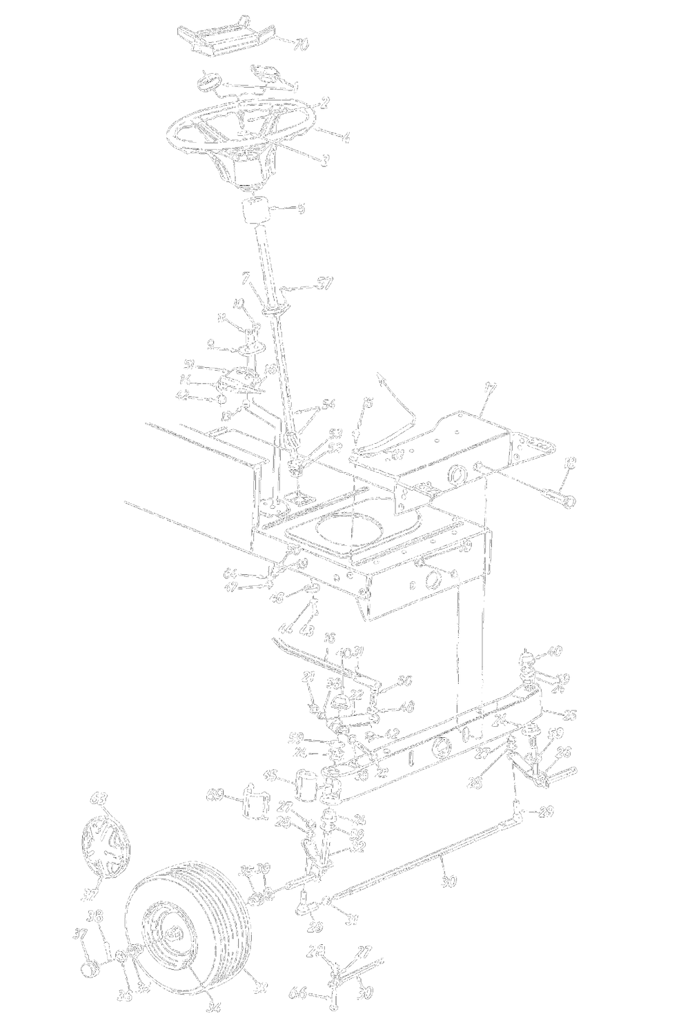 Front Steering Assembly Diagram and Parts List for 13AM675G372 1997 Yard Machines Lawn Tractor